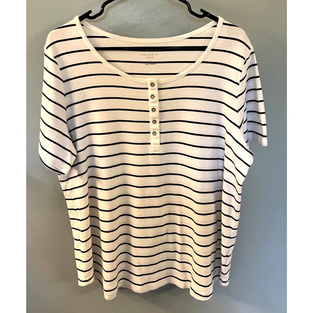 Croft & Barrow Classic Tee Black/White Stripes Size 1X
